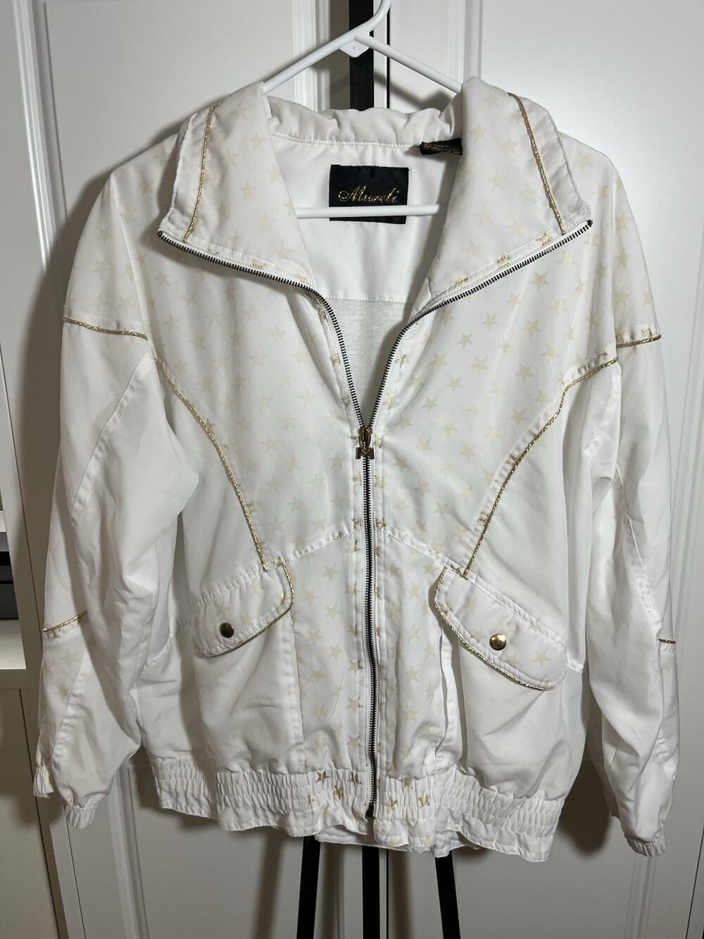 Vintage Women’s Wind Jacket Morello Brand White Gold Star Size Medium